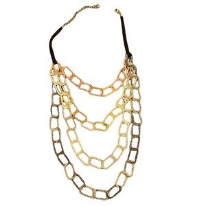 Mixed Metal Tone Color Link Tiered Bib Necklace (NWOT)